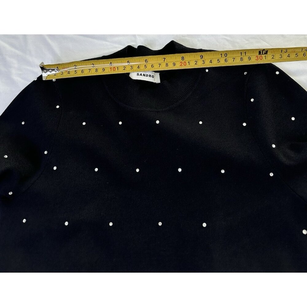 Sandro Tijuana Rhinestone Open Back Midi Dress Black Slit Bodycon Knit XS 34 0 - Picture 6 of 10
